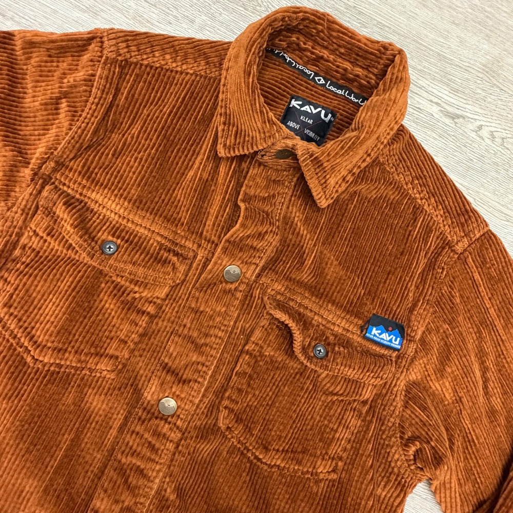 KAVU Petos Corduroy Shirt Jacket Mens XS Rust Brown Snap Front Workwear